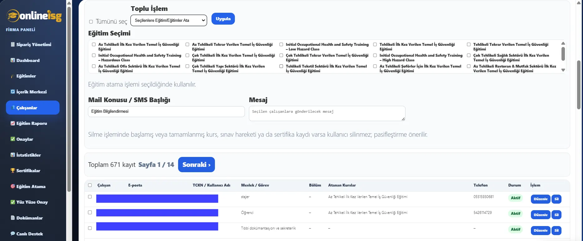 NİG LMS kurumsal eğitim yönetim ekranı